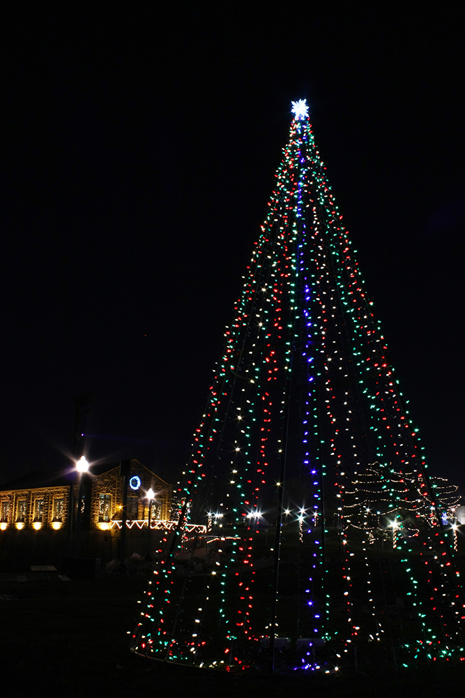 christmas tree made of christmas lights at falls park