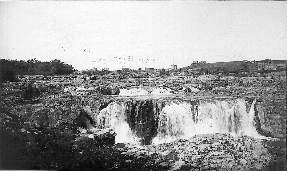 Historic black and white photo of Falls Park