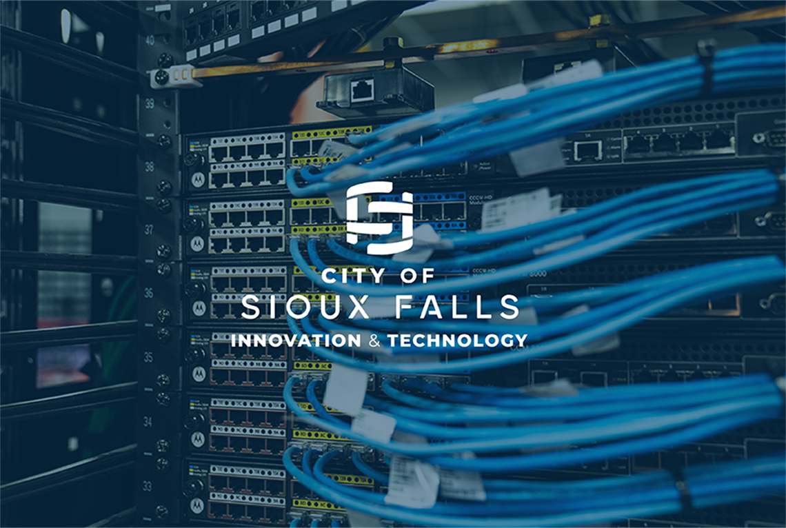 Computer wires with the City of Sioux Falls Innovation & Technology logo