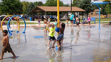 Children having fun at the splash pad